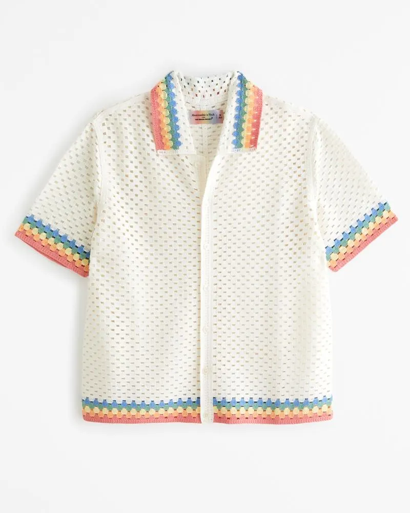 Pride Crochet-Style Button-Through Sweater Polo