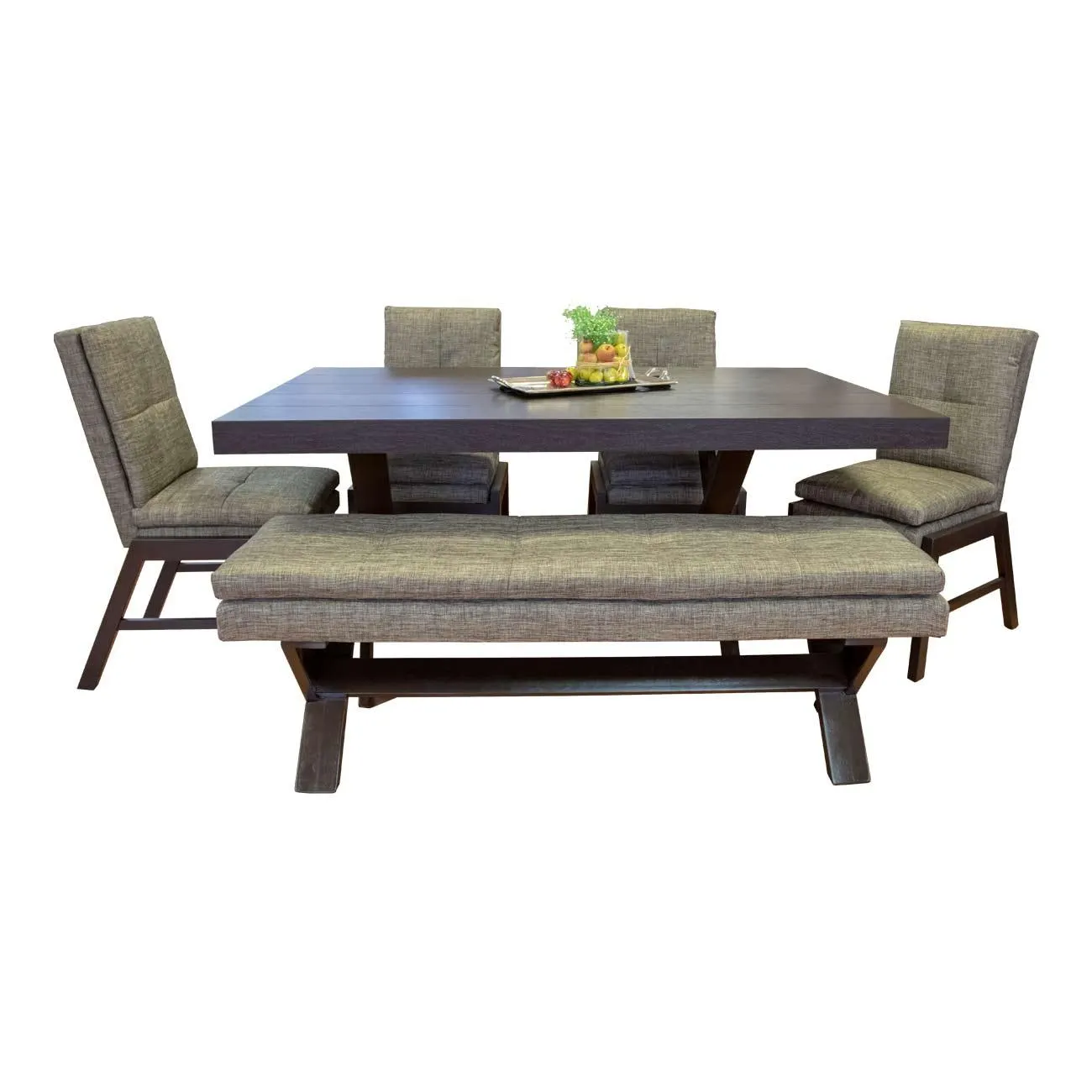 Comedor Brownie de 4 sillas y una banca color chocolate