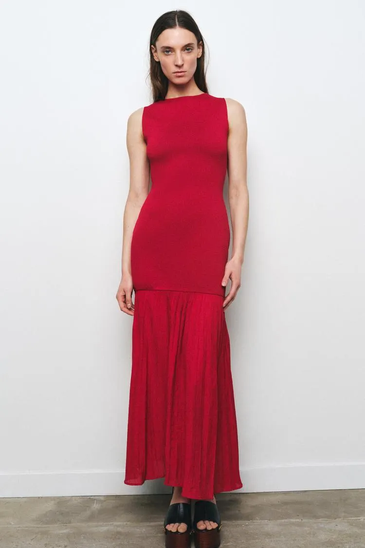 VESTIDO LARGO COMBINADO PUNTO