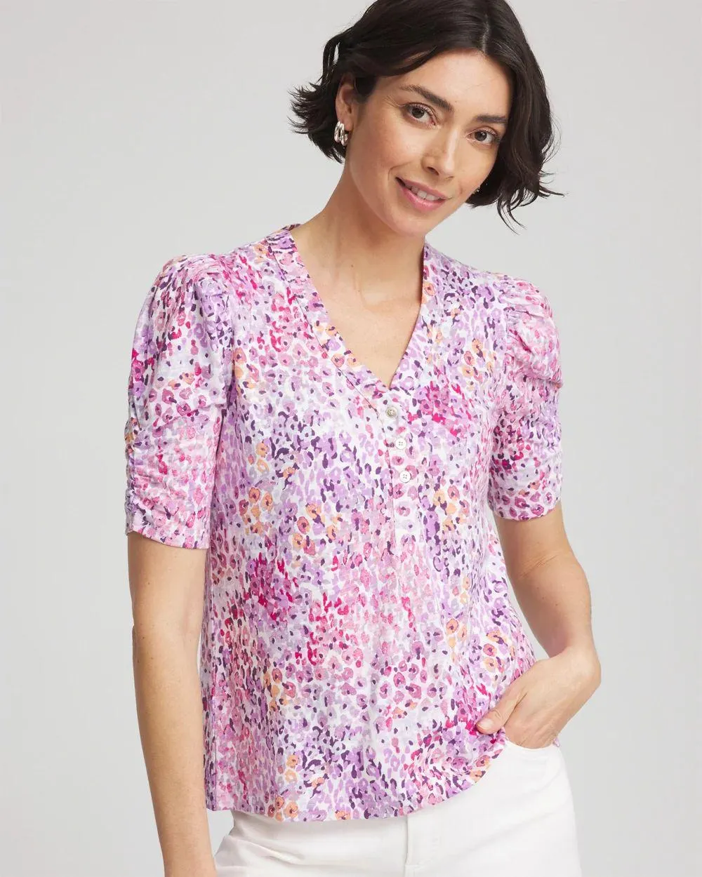 Animal Print Slub Henley Tee