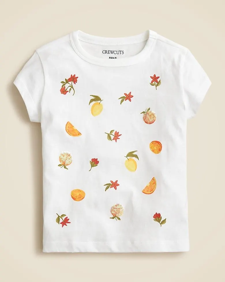 Girls' short-sleeve fruit graphic T-shirt with sequins