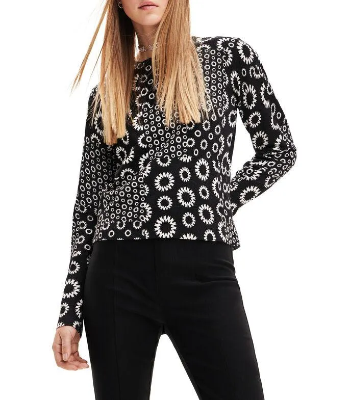 Suéter fino patch geométrico Mujer