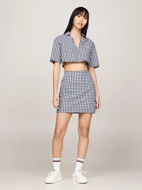 Blusa cropped de manga corta y cuadros Vichy de mujer Tommy Jeans