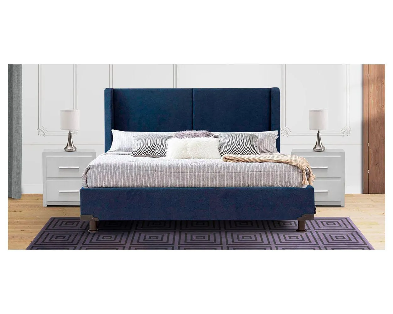 Cama Queen Size Milan Azul