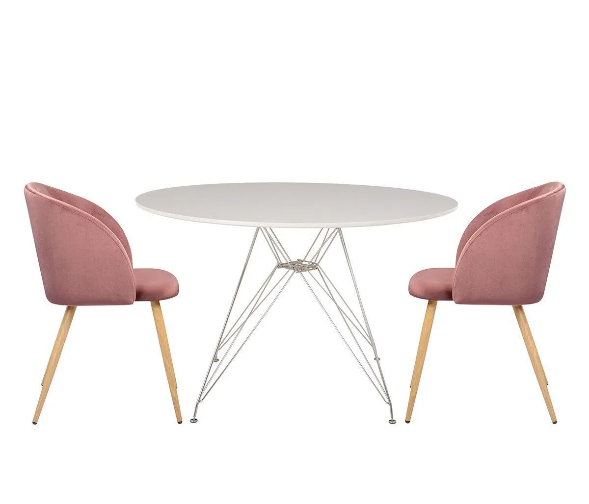 Mesa de comedor Eames eiffel 120 - Blanco + 2 Sillas Rolet encino - Rosa