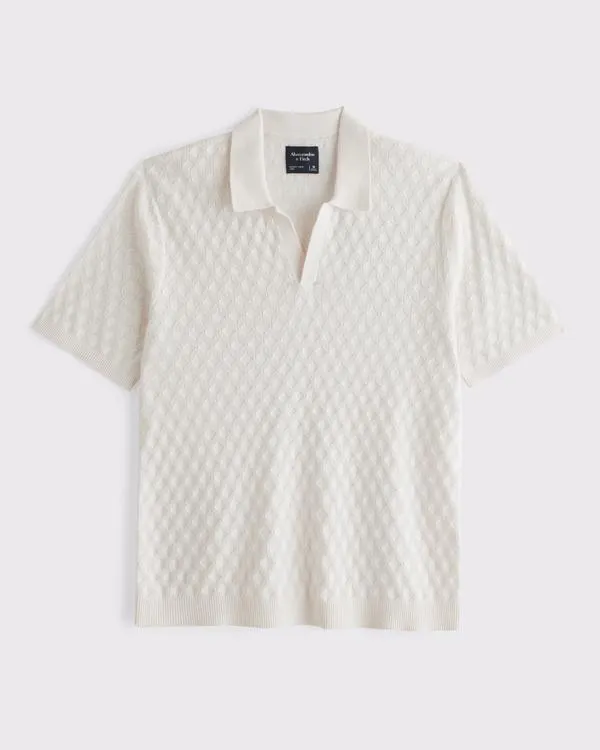 Pointelle Stitch Johnny Collar Sweater Polo