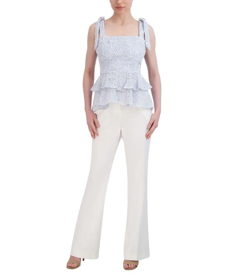 Blusa Tirantes Anudables de Encaje con Peplum