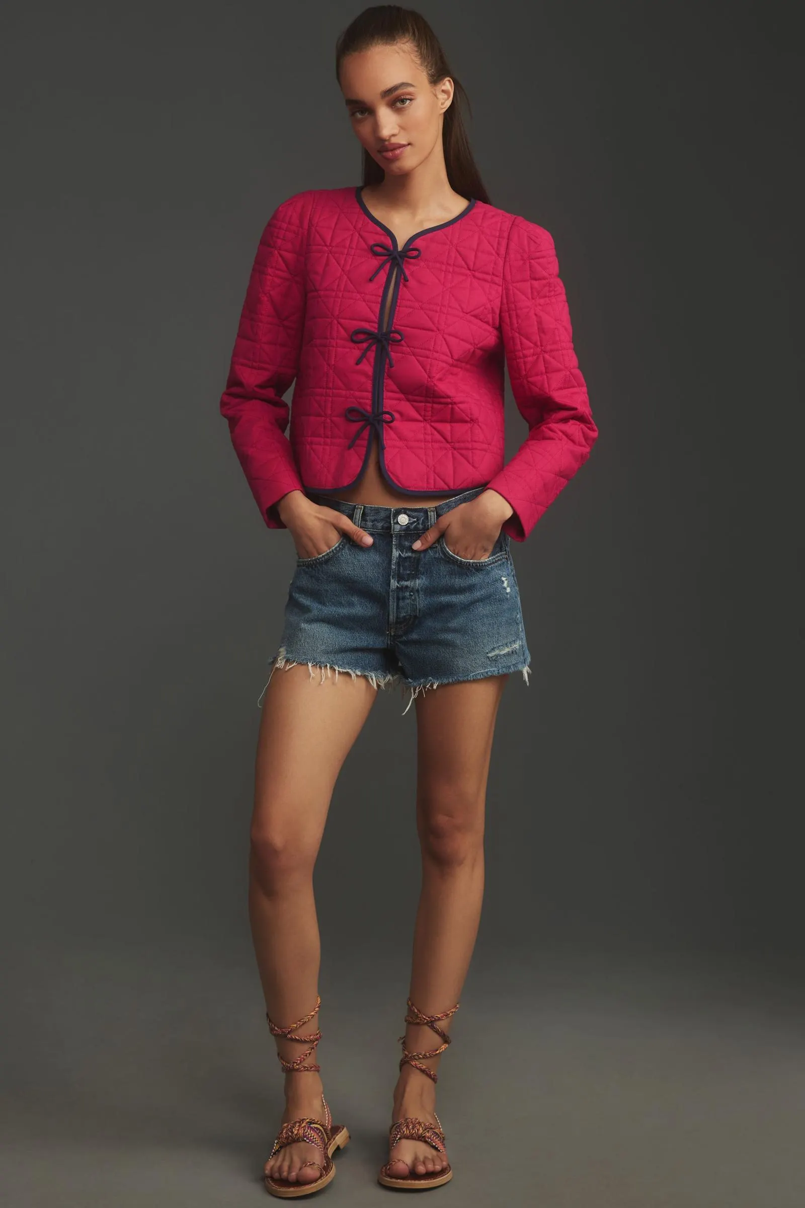 DOLAN Bow-Front Linen Quilted Lady Jacket