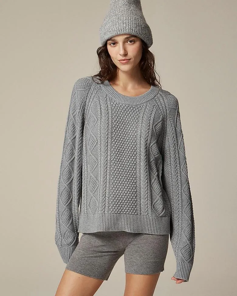 Cotton cable-knit crewneck sweater