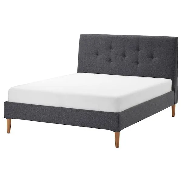 Base de cama tapizada, Gunnared gris oscuro,