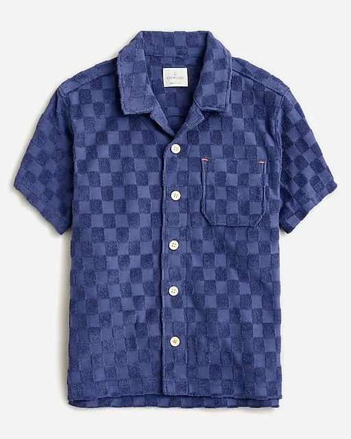 Kids' camp-collar shirt in terry jacquard