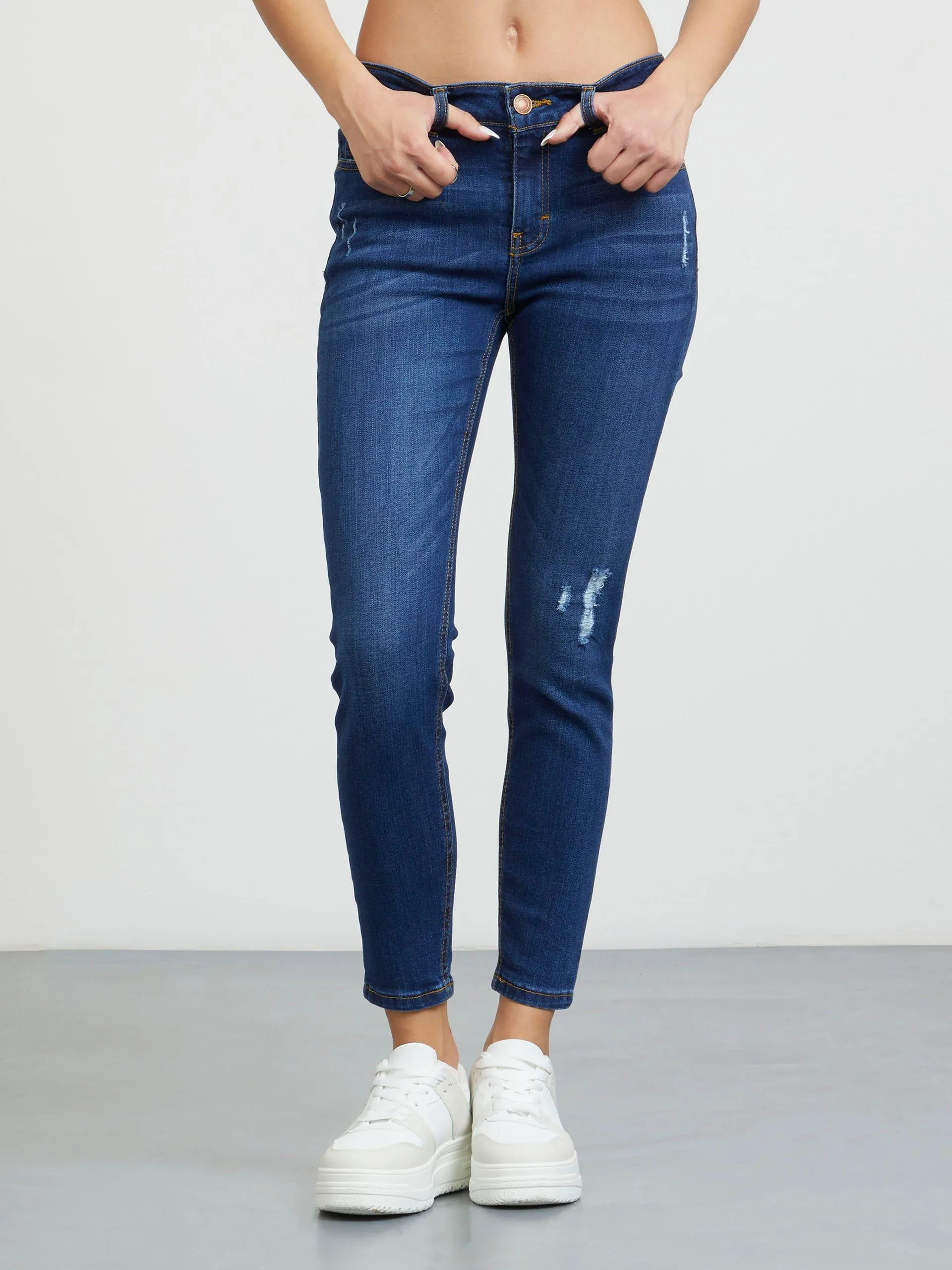 Jeans Skinny Tiro Regular Azul Oscuro