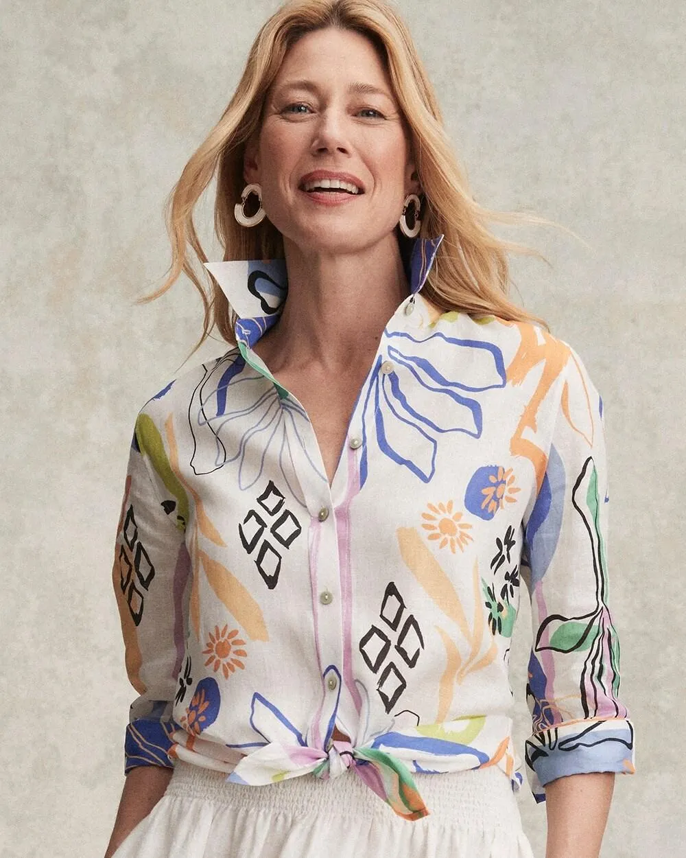 No Iron™ Linen Surreal 3/4 Sleeve Shirt