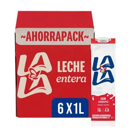 Leche Lala Entera 6 piezas de 1 Litro c/u