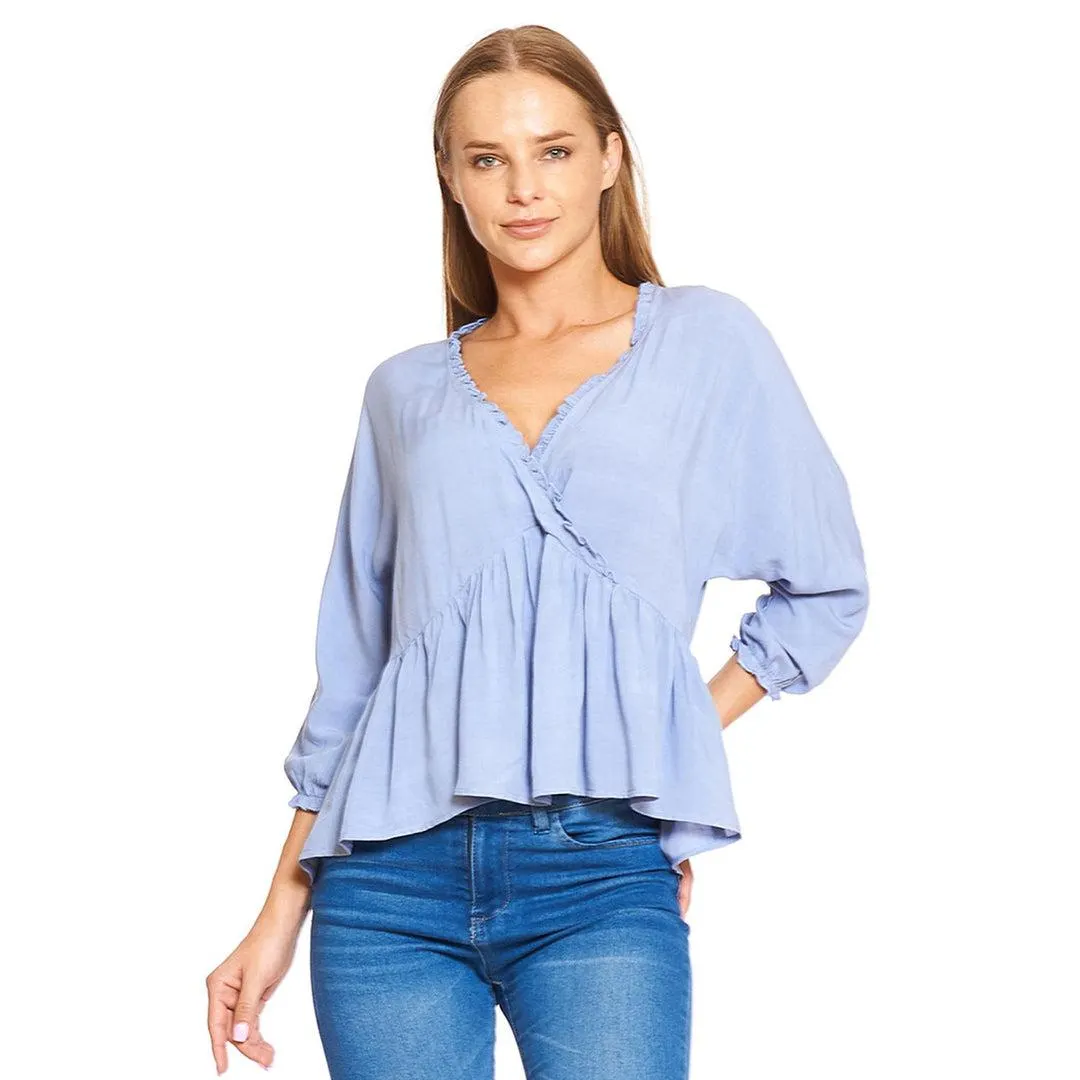 Blusa Mujer Cruzada Corte Imperio Moda Casual Plumbago