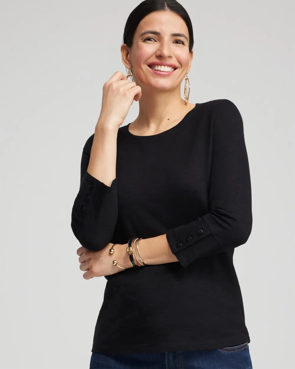 3/4 Sleeve Button Tee