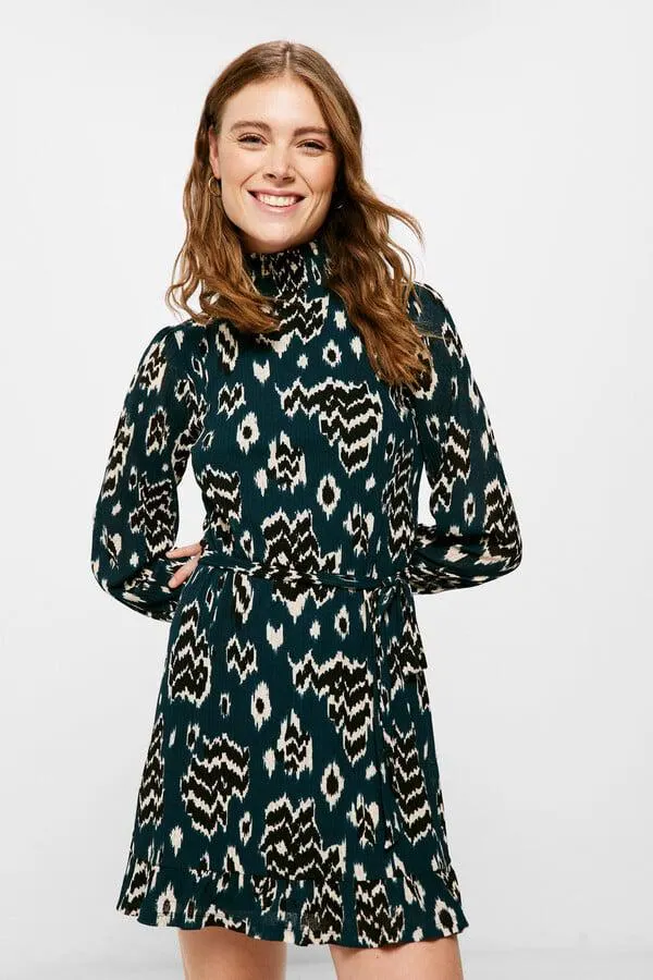 Vestido corto estampado lazo cintura