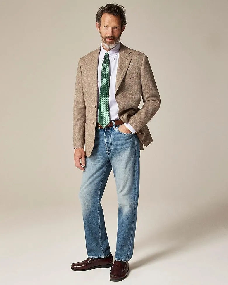 Blazer in English cotton-wool blend herringbone