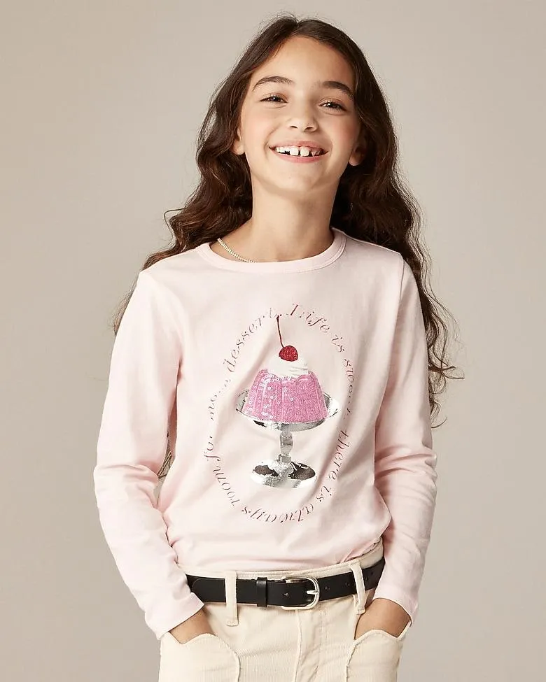 Girls' long-sleeve jelly parfait graphic T-shirt with sequins
