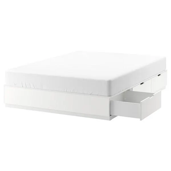 Base de cama con almacenamiento, blanco,