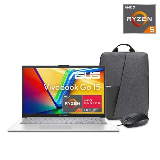 Bundle Laptop Asus Vivobook Go 15 AMD Ryzen 5 15.6 pulg. 512gb SSD 16gb RAM más Mochila y Mouse