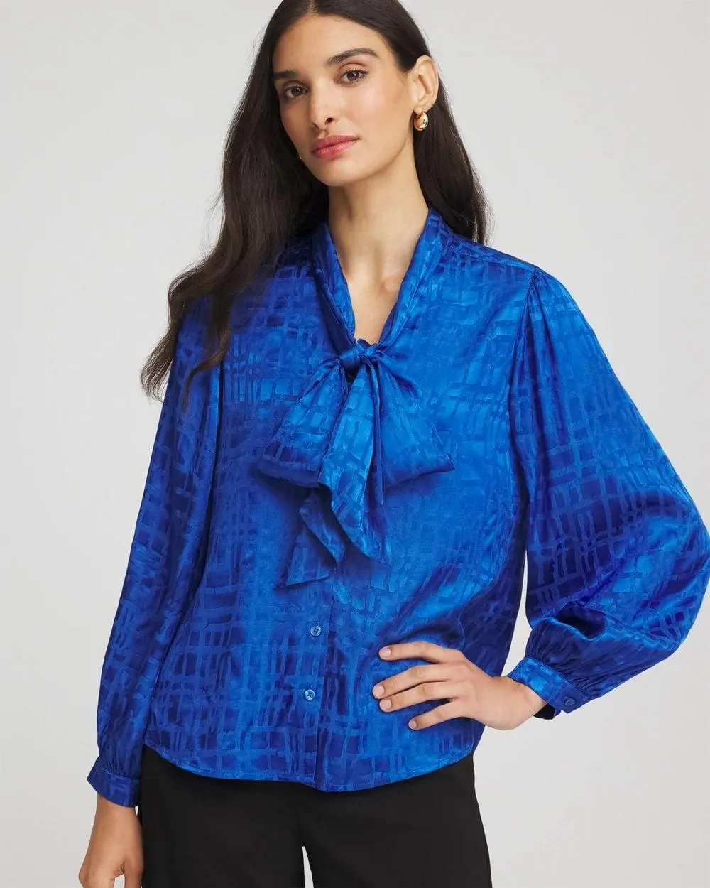 Jacquard Tie-Front Blouse