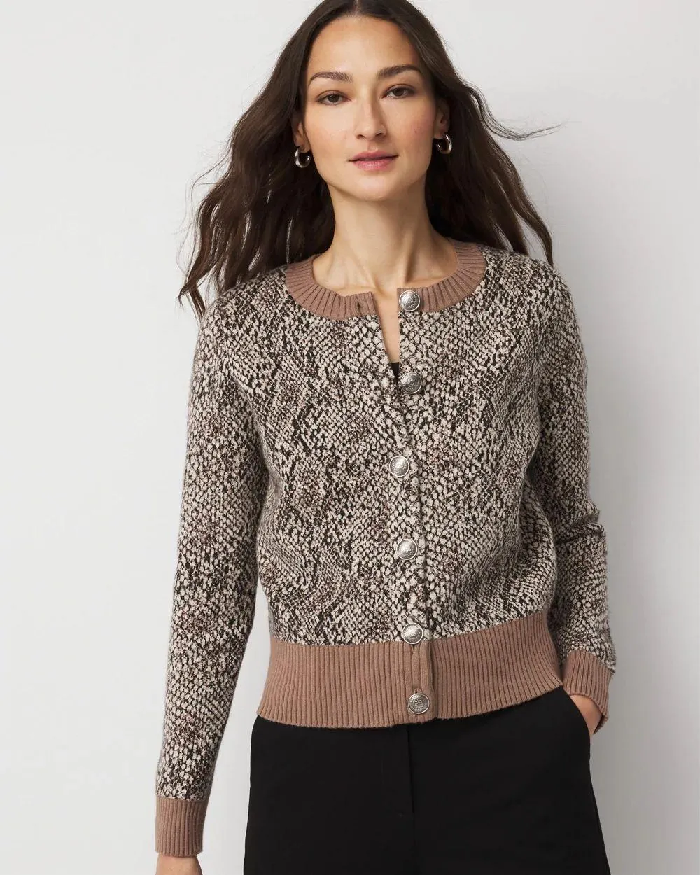 Snake Print Button-Front Cardigan