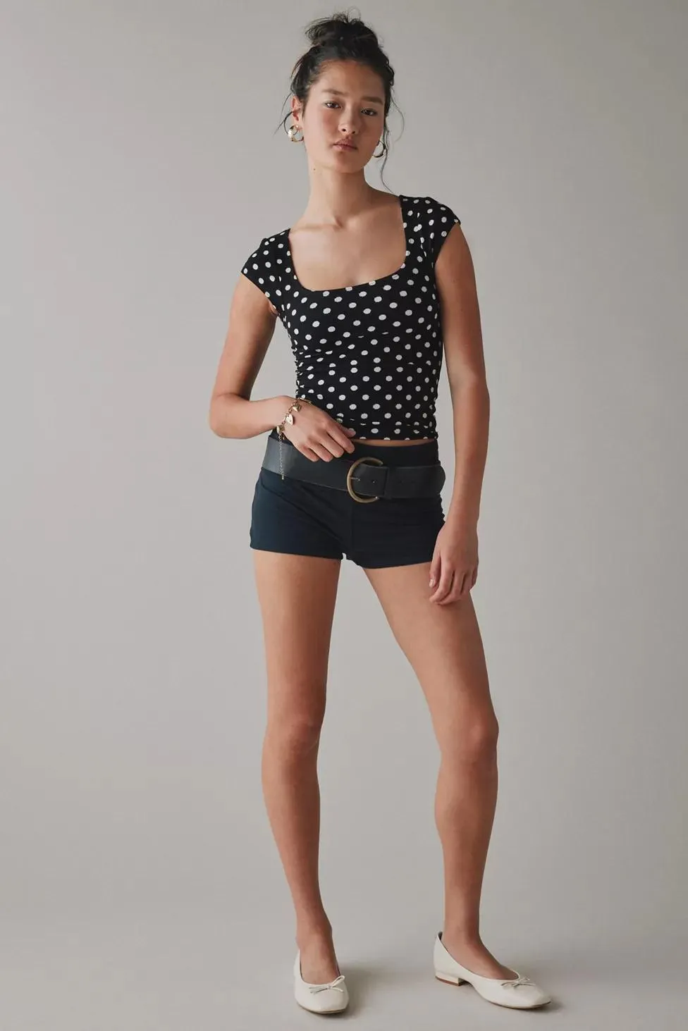 BDG Drew Cap Sleeve Square Neck Cropped Tee