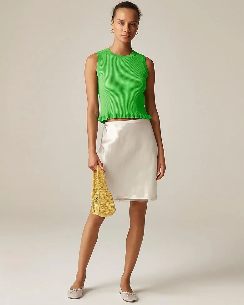 Ruffle-trim shell tank top in premium ultra-fine cotton