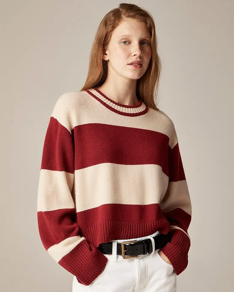 Cashmere crewneck sweater in rugby stripe