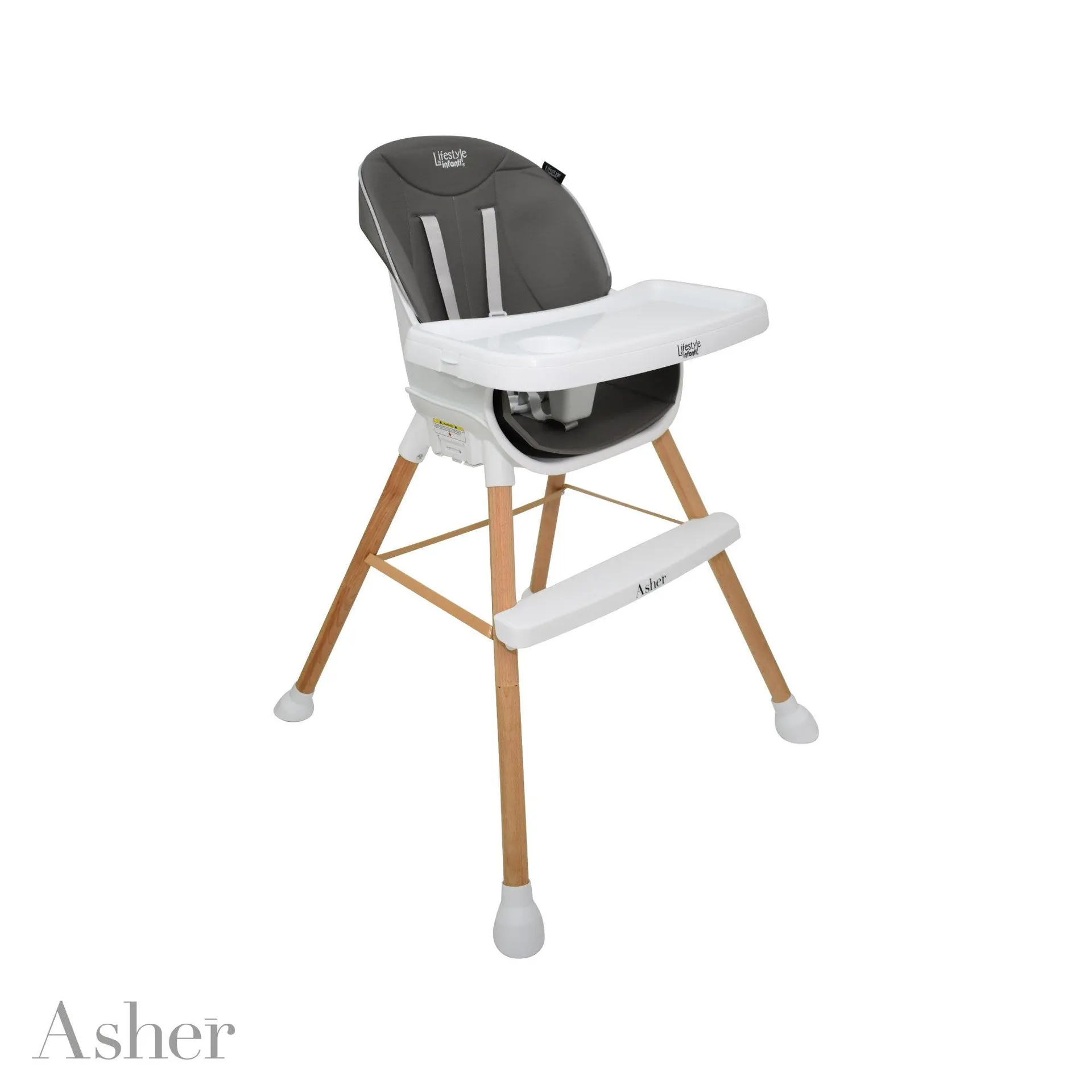 Silla Alta 5 en 1 Asher 3 Posiciones Grey Lifestyle By Infanti