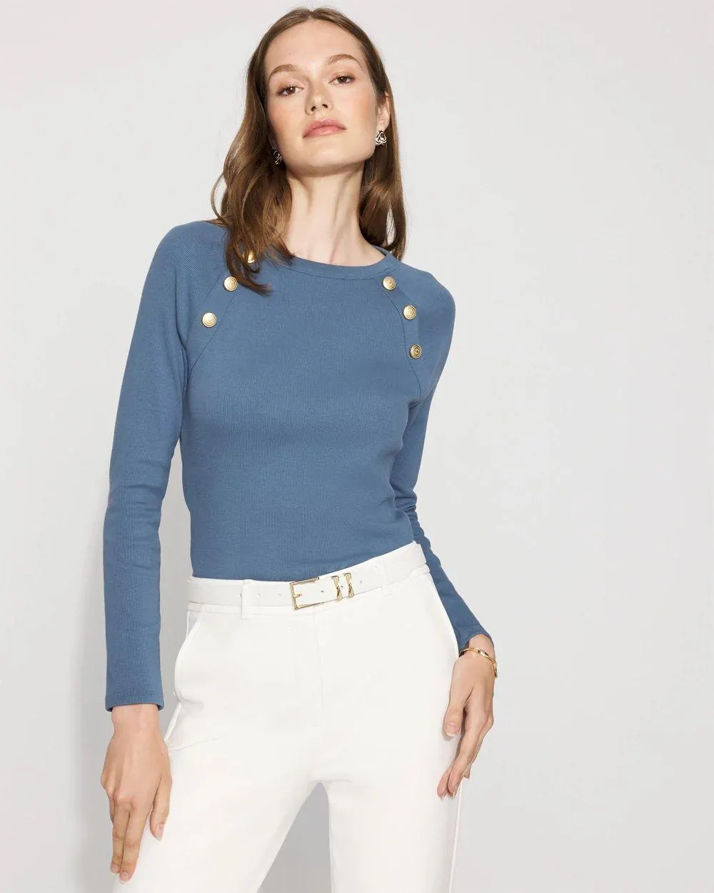 WHBM FORME ™ Ribbed Stretch Button Long-Sleeve Tee
