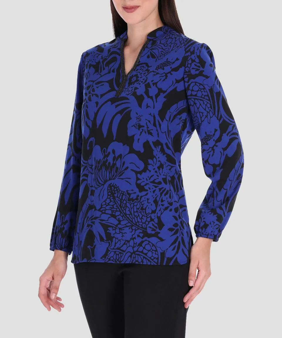 Blusa cuello chino manga larga Mujer