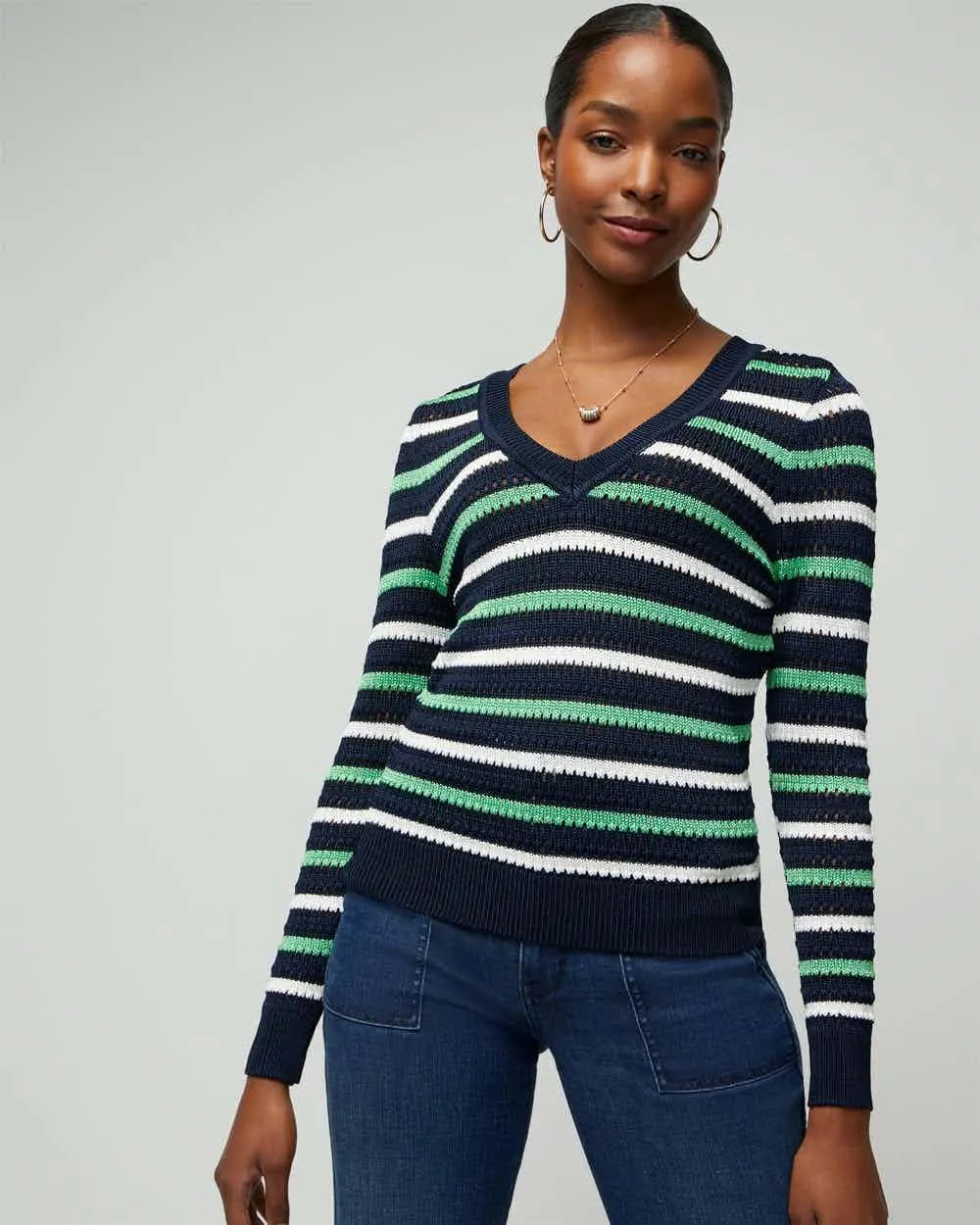 Long Sleeve Stripe V-Neck Pullover Sweater