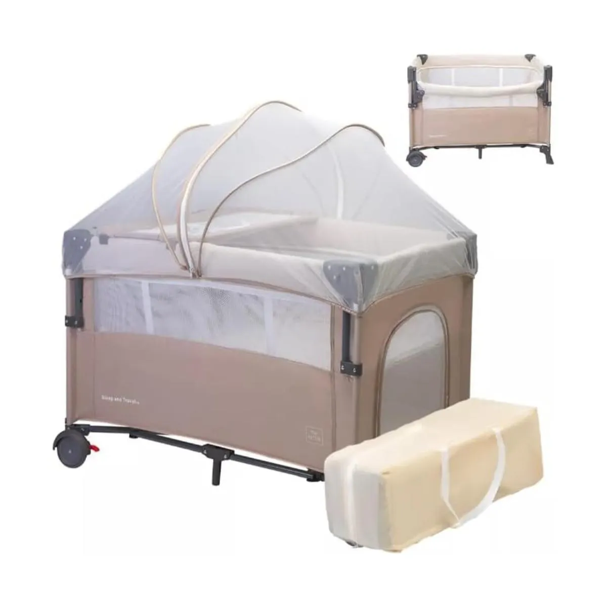 CUNA CORRAL COLECHO con Mosquitero y cambiador Beige
