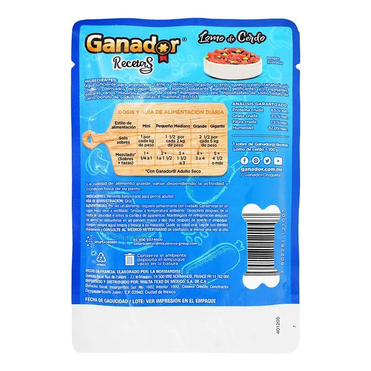 Alimento Ganador Recetas 100 G Cerdo - Ganador Recetas - 1 pieza