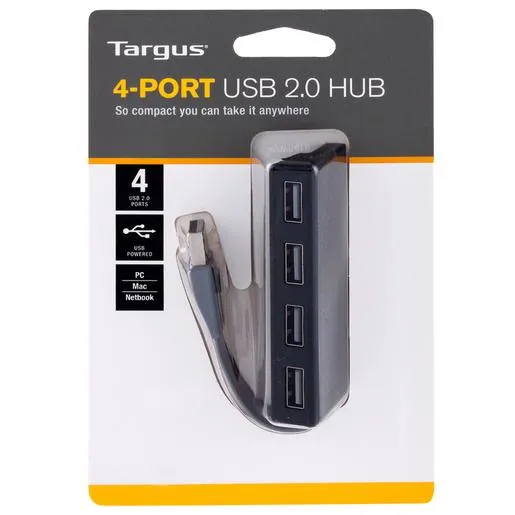 Hub USB 2.0 Targus ACH114US / 4 puertos / PC / Laptop / Negro