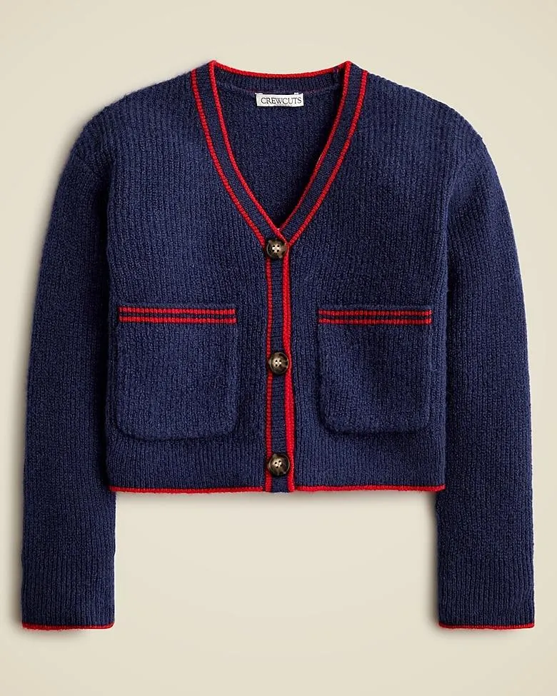 Girls' tipped cardigan sweater in supersoft