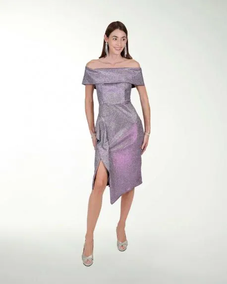 VESTIDO CC BRILLOS CON SOLAPA EN ESCOTE