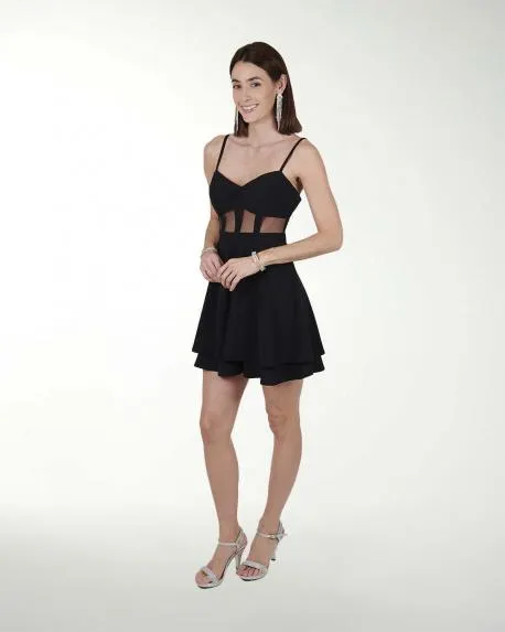VESTIDO CASUAL LISO CON TRANSPARENCIA
