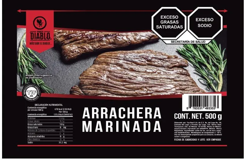ARRACHERA MARINADA DE RES DIABLO 500 GR.