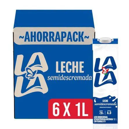 Leche Lala Semidescremada pack de 6 pzas 1 lt c/u