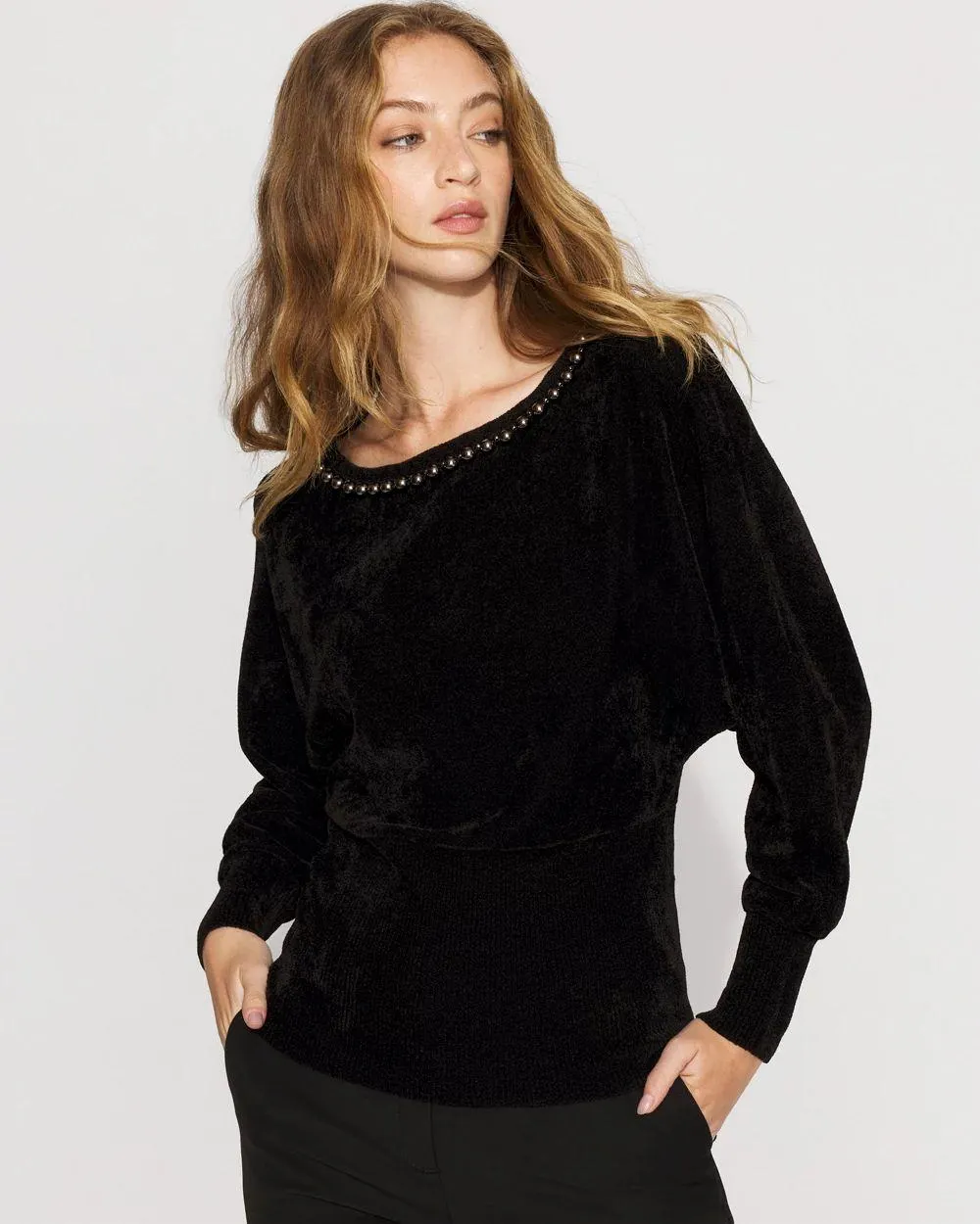 Embellished Dolman Chenille Sweater