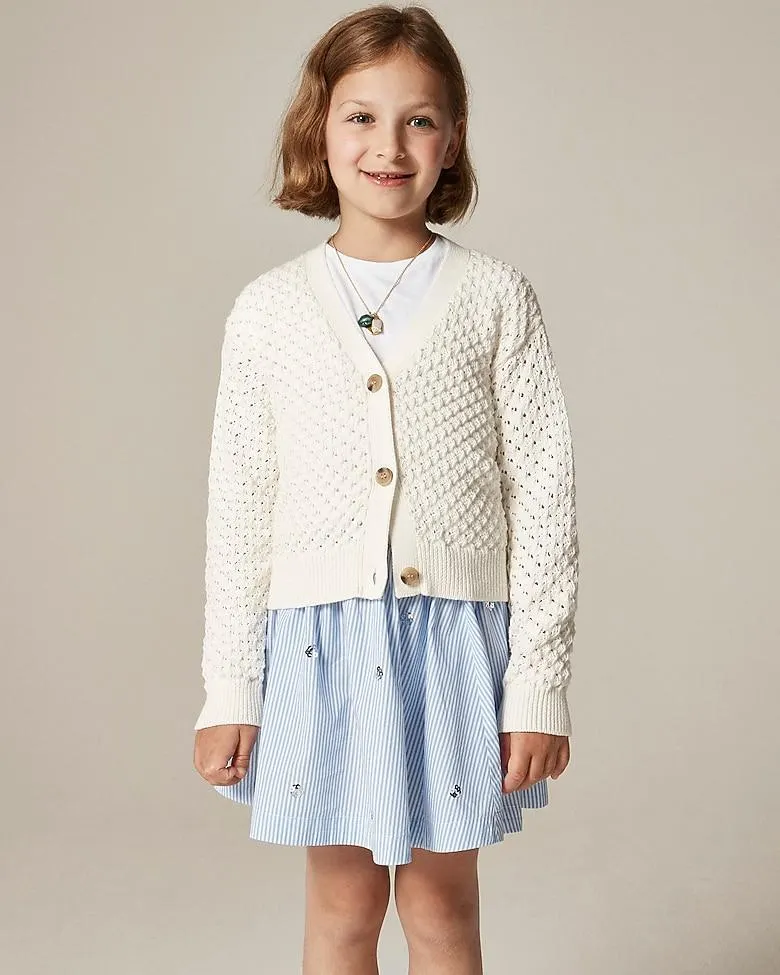 Girls' cotton crochet-stitch cardigan
