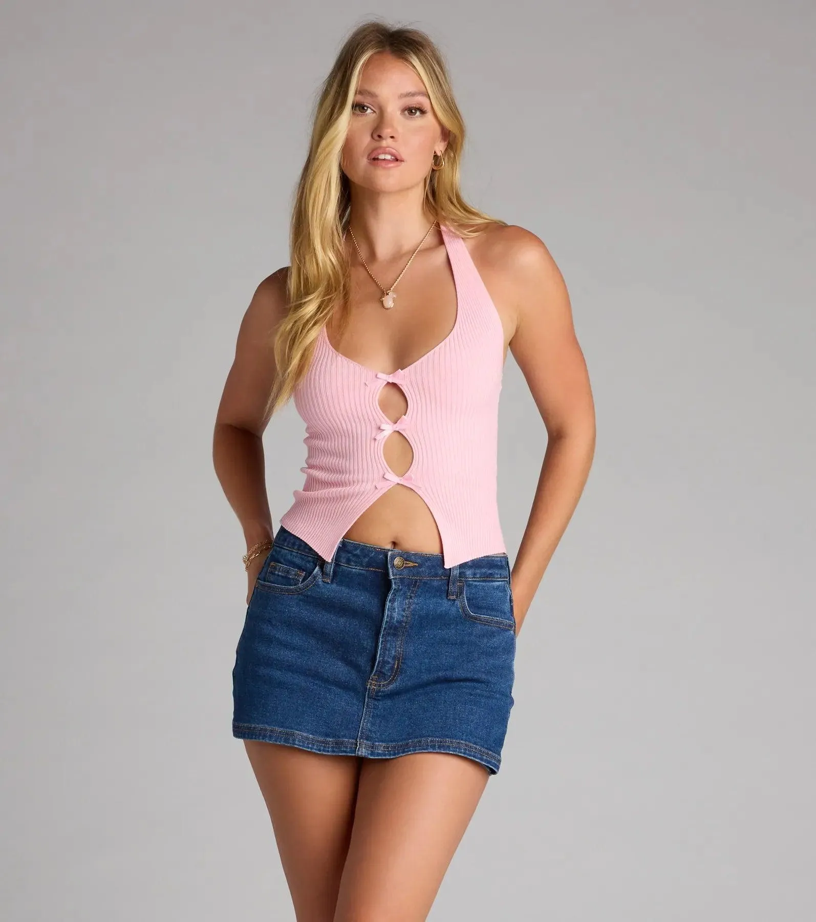 Sweet And Spicy Bow Cutout Halter Top