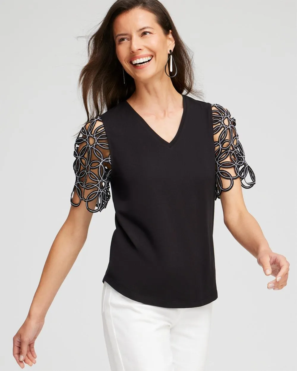 Floral Cutwork Sleeve Tee