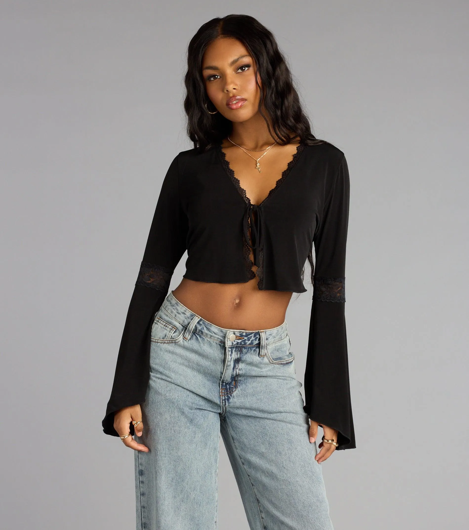 Whisper Lace Tie Front Top