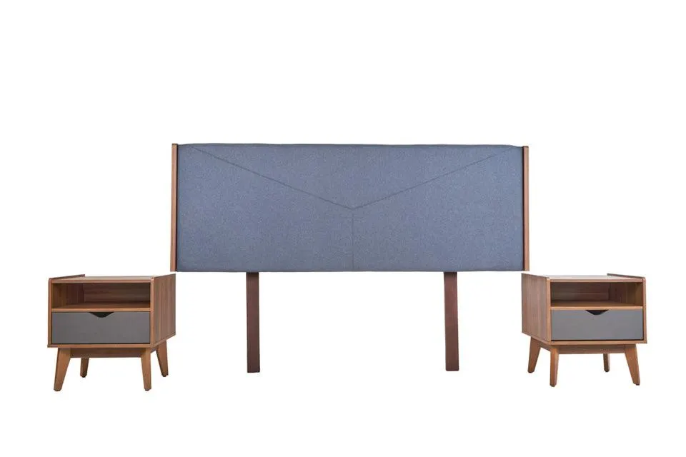 Cabecera King Size con 2 burós Santino - Nogal y Gris