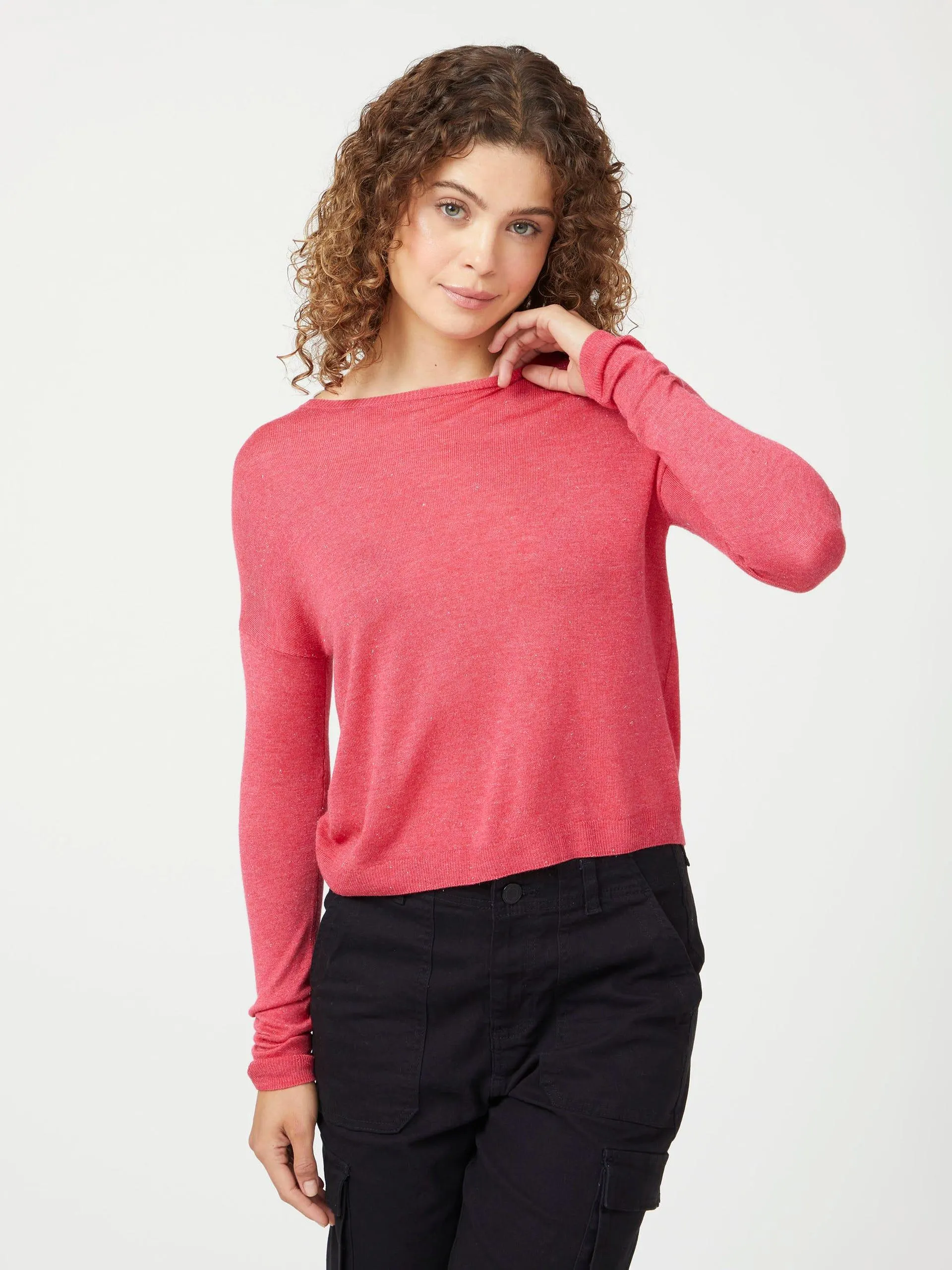 Suéter Manga Larga con Escarcha Rosa