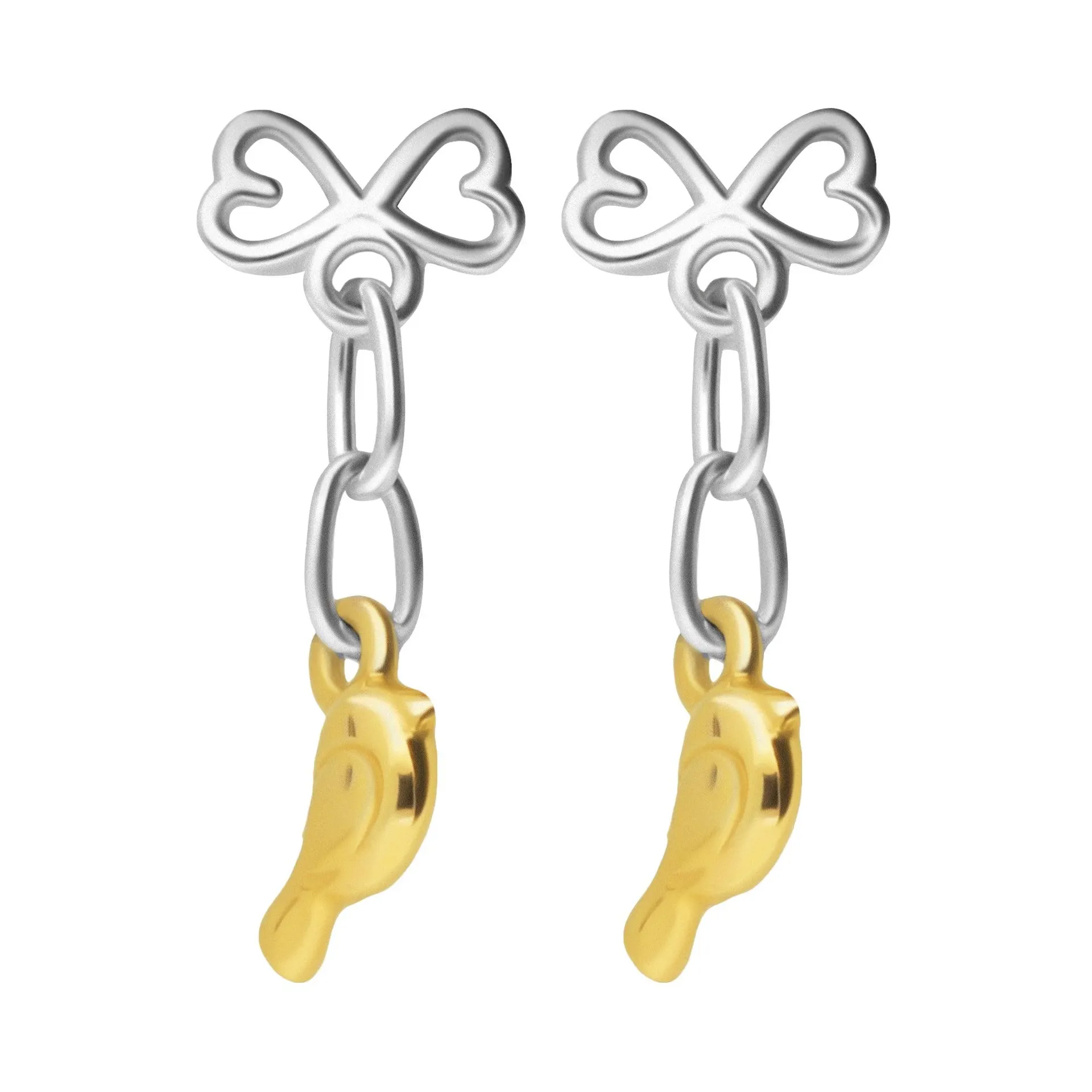 Broqueles Aimeé Plateado Pajarito Con Baño De Oro